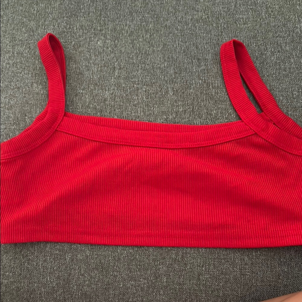 SHEIN Red Ribbed Crop Tank Top